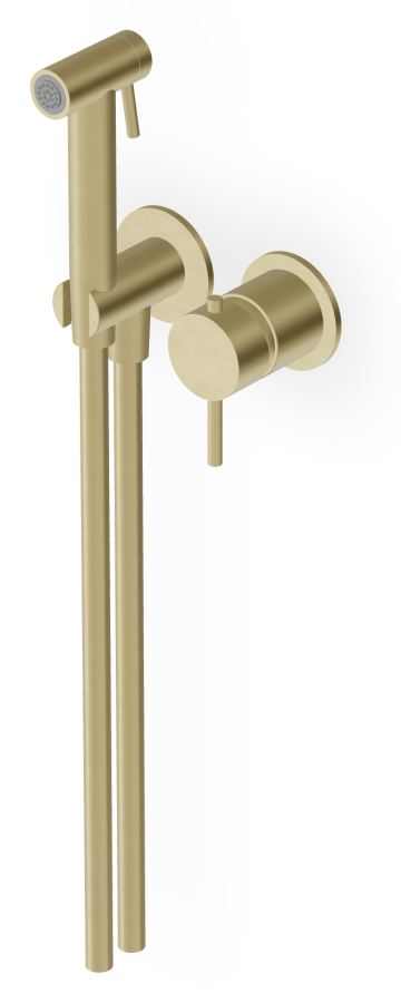 Гигиенический душ Zucchetti Helm, с встроенным однорычажным смесителем, ручной лейкой с запорным клапаном, шлангом, держателем, цвет Brushed British Gold PVD