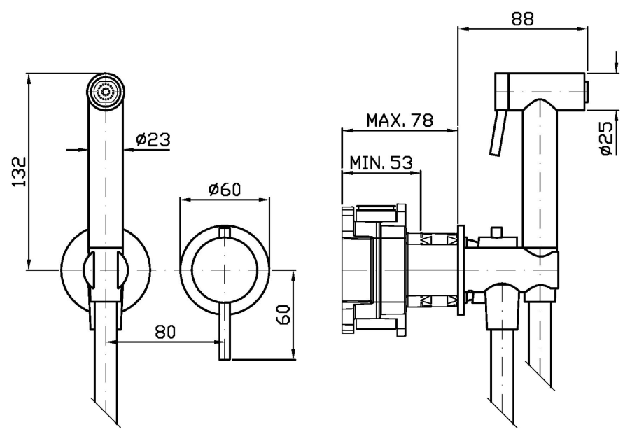 Гигиенический душ Zucchetti Helm, с встроенным однорычажным смесителем, ручной лейкой с запорным клапаном, шлангом, держателем, цвет Brushed British Gold PVD - изображение 2