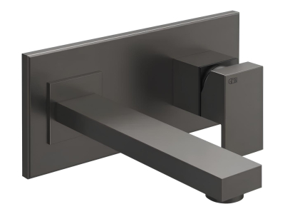 Cмеситель для раковины Gessi Rettangolo, настенный, со средним изливом, без донного клапана, внешняя часть, цвет Black Metal Brushed PVD