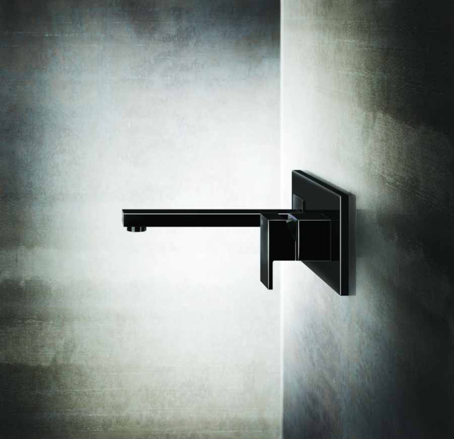 Cмеситель для раковины Gessi Rettangolo, настенный, со средним изливом, без донного клапана, внешняя часть, цвет Black Metal Brushed PVD - изображение 1