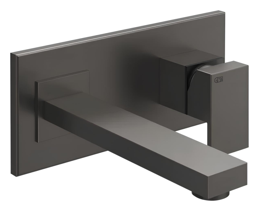 Cмеситель для раковины Gessi Rettangolo, настенный, со средним изливом, без донного клапана, внешняя часть, цвет Black Metal Brushed PVD