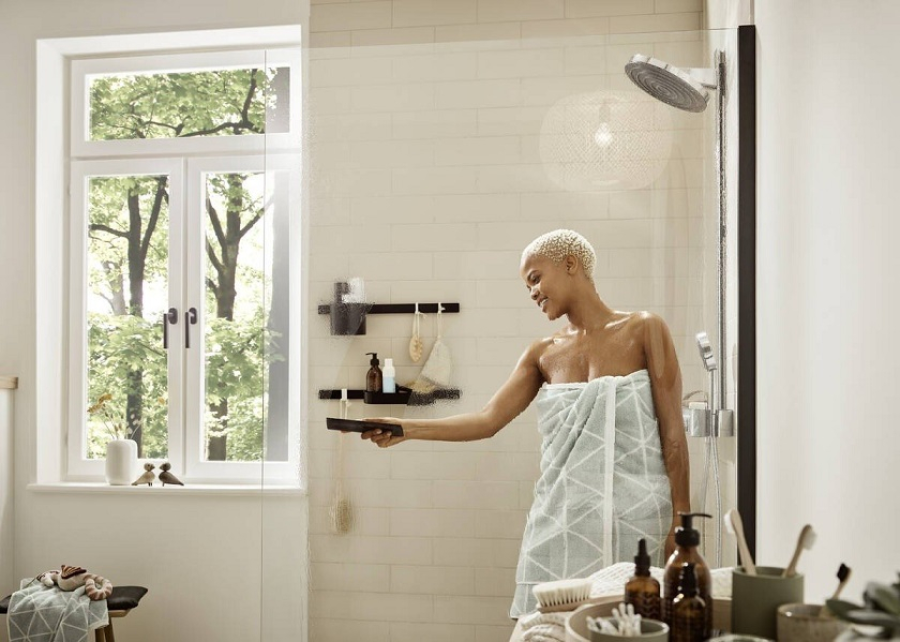 Душевая система Hansgrohe Pulsify S 260 2je Showerpipe EcoSmart, верхний и ручной душ на стойке, с термостатом, цвет хром - изображение 2