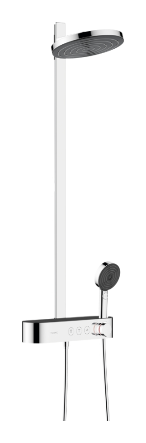 Душевая система Hansgrohe Pulsify S 260 2je Showerpipe EcoSmart, верхний и ручной душ на стойке, с термостатом, цвет хром