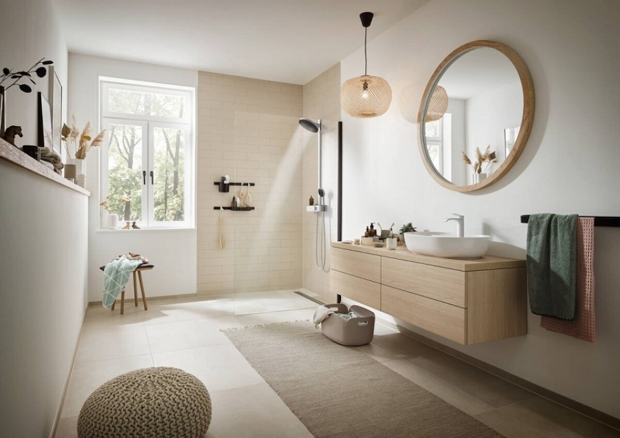 Душевая система Hansgrohe Pulsify S 260 2je Showerpipe EcoSmart, верхний и ручной душ на стойке, с термостатом, цвет хром - изображение 1