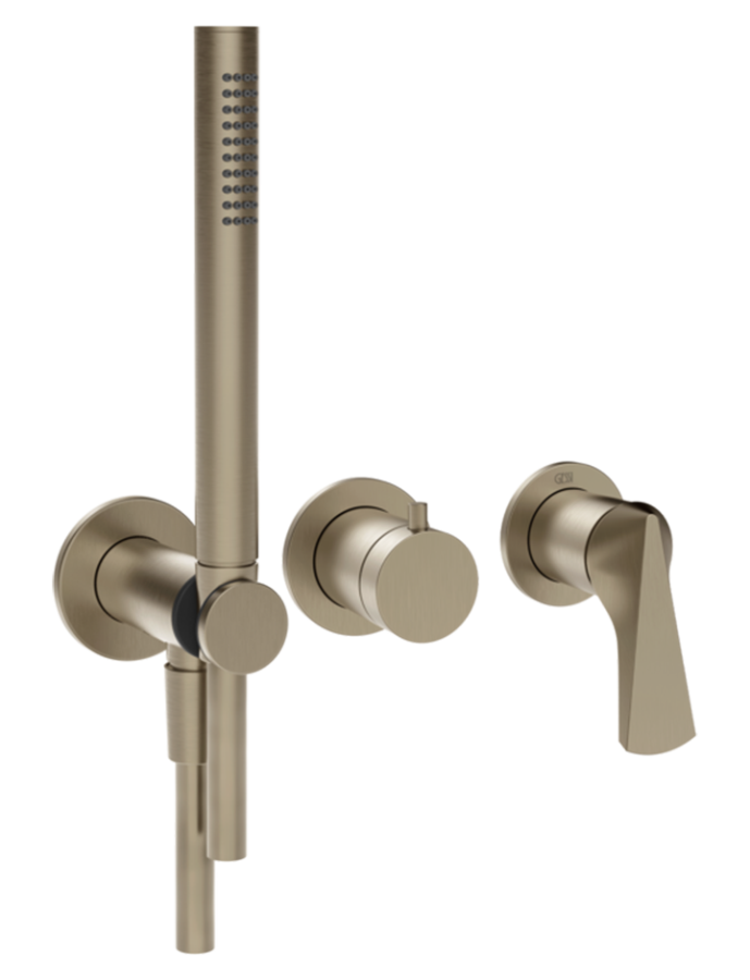 Смеситель для душа Gessi Ventaglio, встраиваемый, настенный, на 2 выхода, с ручным душем и переключателем, внешние части, цвет Finox Brushed Nickel