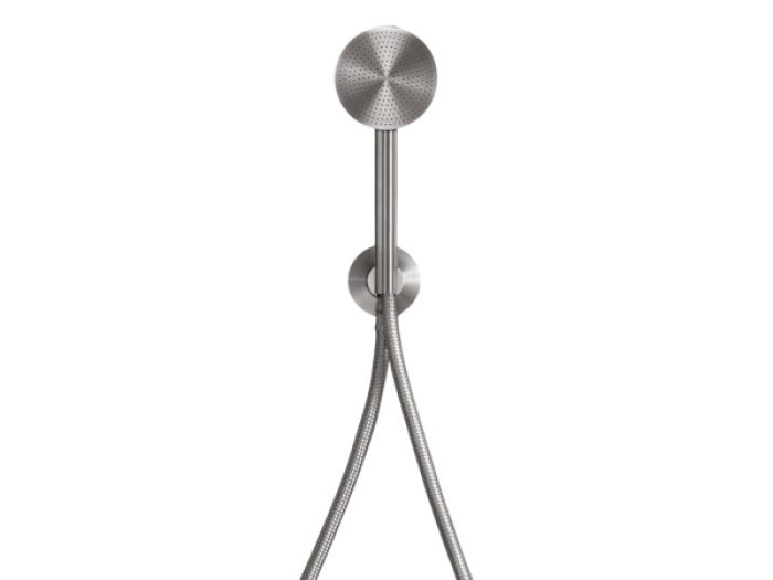 На изображении товар Душ ручной CeaDesign Free Ideas, с настенным держателем и подключением к воде, Ø80 мм, шланг в стальной оплетке, сталь, цвет сатинированная бронза от официального представителя в Москве