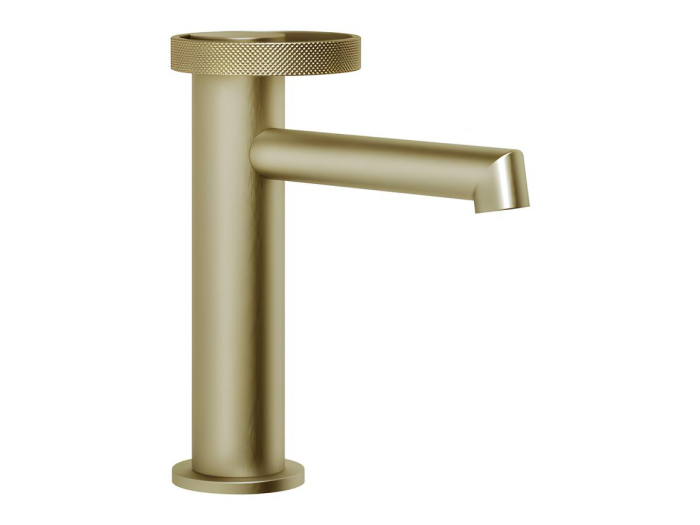 На изображении товар Смеситель для раковины Gessi Anello, низкий, однорычажный, без донного клапана, цвет Brushed Brass PVD от официального представителя в Москве