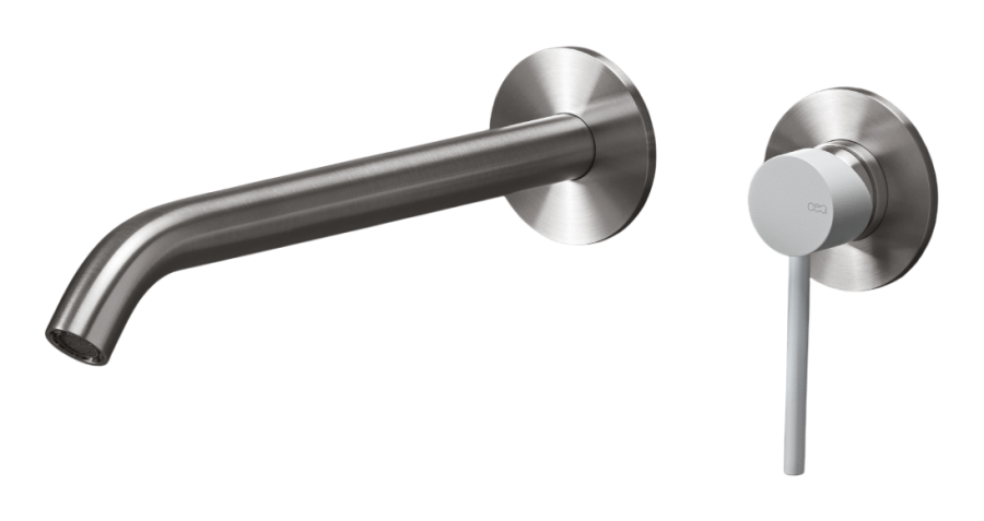 Смеситель для раковины CEA Design Gastone, настенный, на 2 отверстия, излив L. max. 215 мм, внешняя часть, ручка в цвете Black, цвет сатинированная сталь