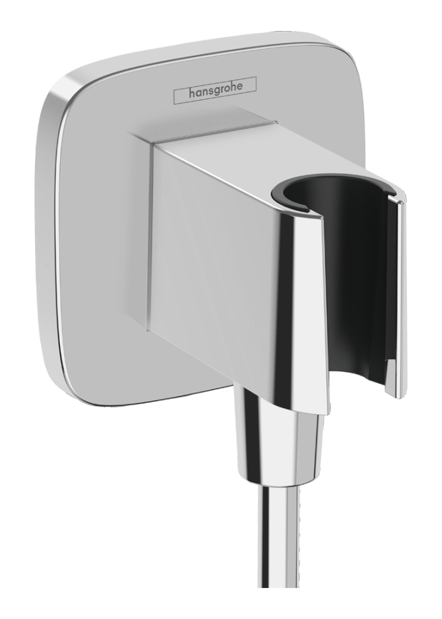 Шланговое подсоединение Hansgrohe FixFit Q, со встроенным держателем лейки, с клапаном обратного тока воды, цвет хром