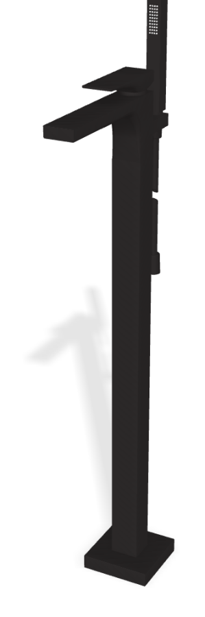 Смеситель для ванны Carlo Frattini Zeta, напольный, с гибким шлангом хромалюкс 1500 мм, переключателем, ручным душем, Н-973 мм, внешняя часть, цвет чёрный матовый