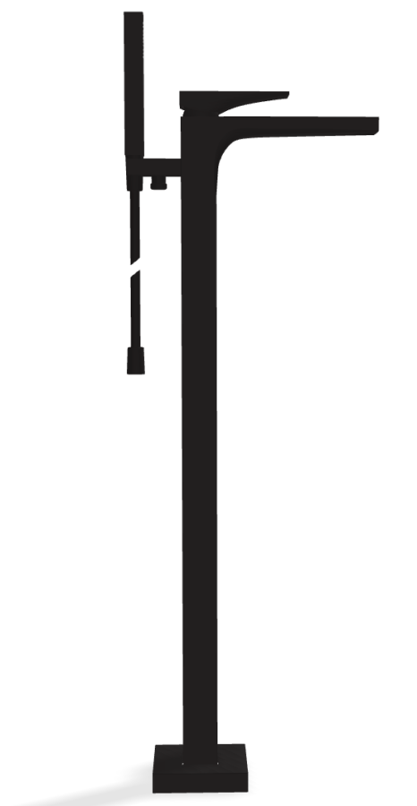 Смеситель для ванны Carlo Frattini Zeta, напольный, с гибким шлангом хромалюкс 1500 мм, переключателем, ручным душем, Н-973 мм, внешняя часть, цвет чёрный матовый - изображение 2