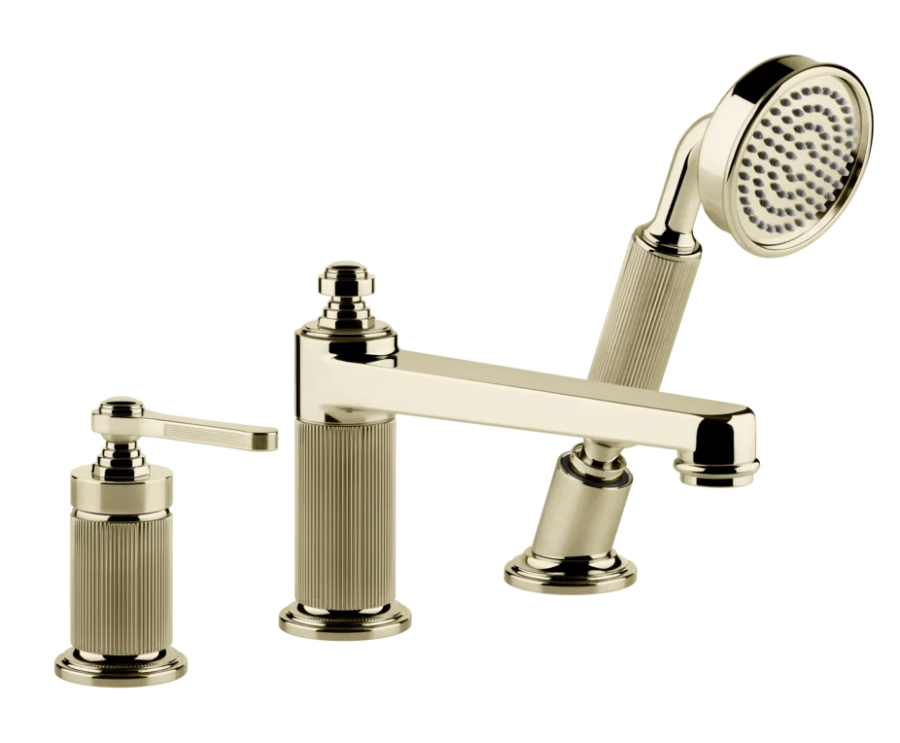 Смеситель для ванны Gessi Venti20, с изливом, дивертором, выдвижным ручным душем, цвет Brass PVD
