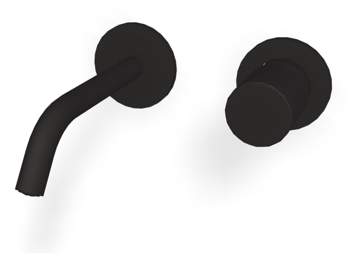 На изображении товар Смеситель для раковины Carlo Frattini Spillo Tech, ручка X Collection, настенный, с донным клапаном Click-Clack, излив 160 мм, внешняя часть, цвет чёрный матовый от официального представителя в Москве