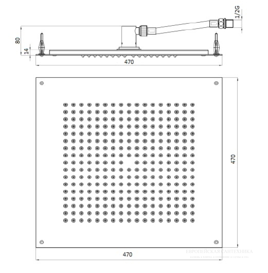 Душ Bossini Dream-Cube Flat 470х470 мм, потолочный, тропический дождь, цвет хром - изображение 1