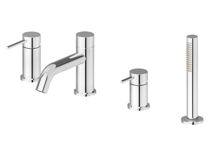 На изображении товар Смеситель для ванны Newform XT, на борт, излив, переключатель, выдвижной ручной душ, латунная лейка, цвет хром от официального представителя в Москве