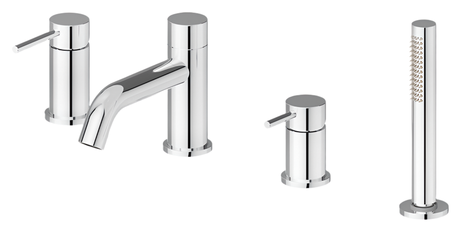 Смеситель для ванны Newform XT, на борт, излив, переключатель, выдвижной ручной душ, латунная лейка, цвет хром