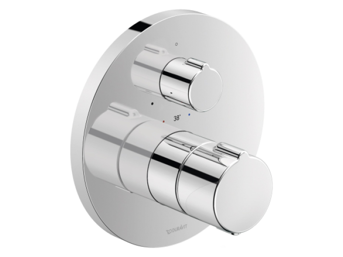 На изображении товар Термостатический смеситель для душа Duravit C.1 внешняя часть, 1 выпуск, круглая накладка, цвет хром от официального представителя в Москве