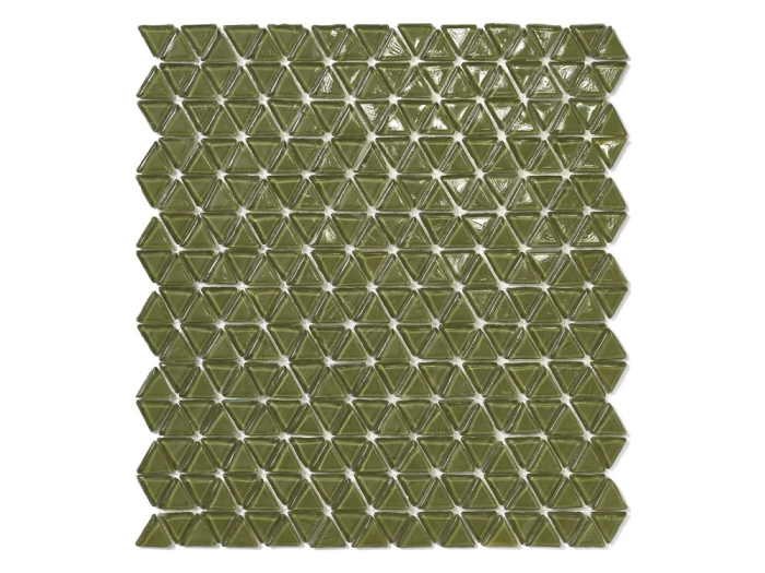 На изображении товар Sicis Смальтовая мозаика Trigono Mosaic Oliva chips size 19x21 mm sheet-size 284x300 mm от официального представителя в Москве
