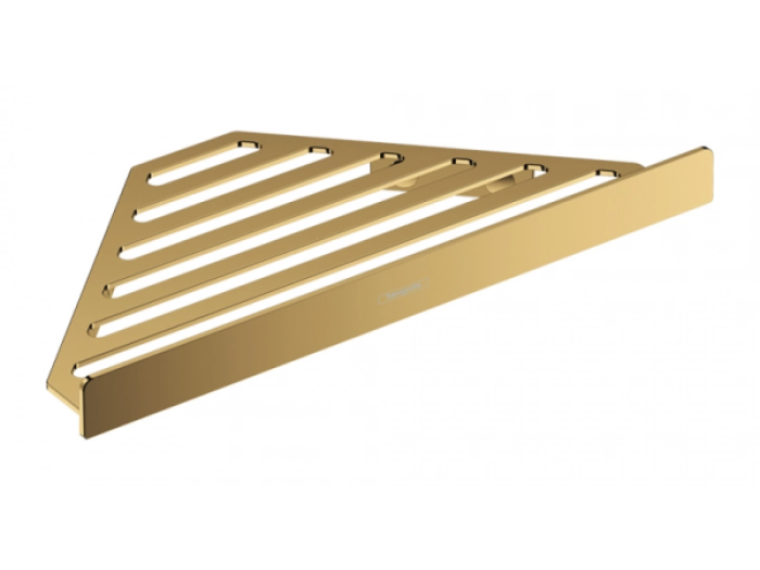 На изображении товар Полка-корзинка для душа Hansgrohe AddStoris Q, настенная, угловая, цвет полированное золото от официального представителя в Москве