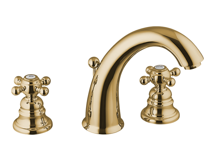 На изображении товар Смеситель для раковины Carlo Frattini Elizabeth/Epoque на три отверстия, донный клапан, цвет бронза от официального представителя в Москве