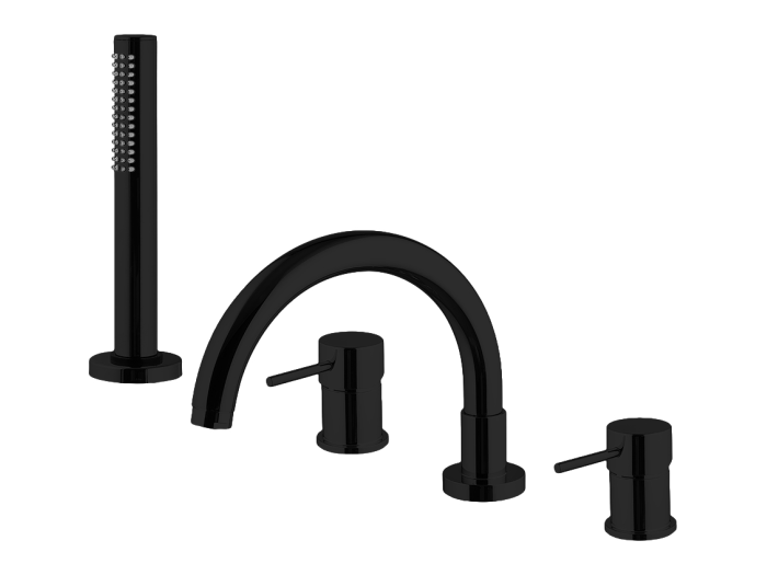 На изображении товар Смеситель для ванны Carlo Frattini Spillo Up , двойной, на борт, лейка с вытяжным шлангом 1500 мм, цвет брашированный чёрный хром от официального представителя в Москве