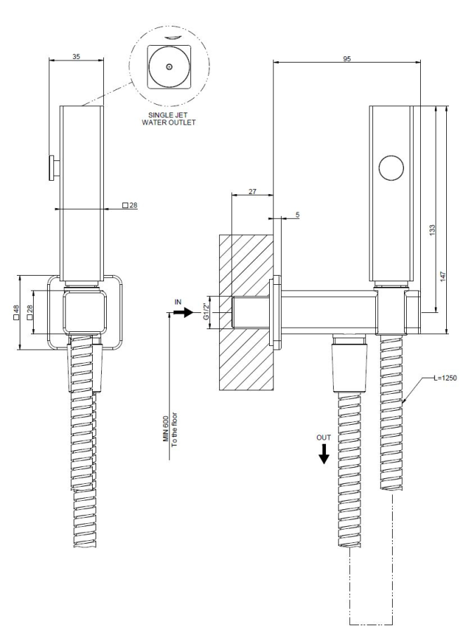 Гидроёршик Gessi Rilievo, с лейкой, шланговым подсоединением и держателем лейки, шлангом, с предохранительным клапаном, ширина 46 мм, цвет Warm Bronze Brushed PVD - изображение 1