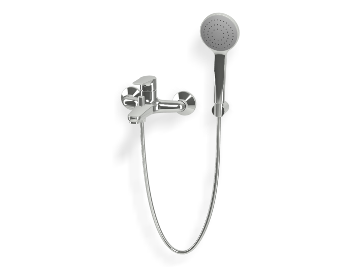 На изображении товар Смеситель для ванны Carlo Frattini Serie 22, с ручным душем, держателем, переключателем, гибким шлангом из латуни 1500 мм, цвет хром от официального представителя в Москве