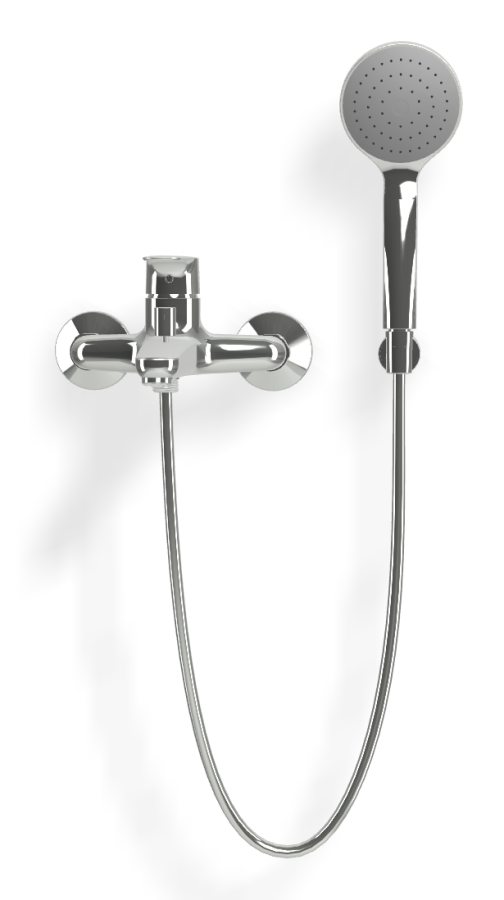 Смеситель для ванны Carlo Frattini Serie 22, с ручным душем, держателем, переключателем, гибким шлангом из латуни 1500 мм, цвет хром - изображение 1
