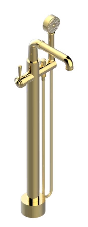 Смеситель для ванны THG Beaubourg a manettes, напольный, с ручным душем, Easyclean, цвет золотистый цвет PVD