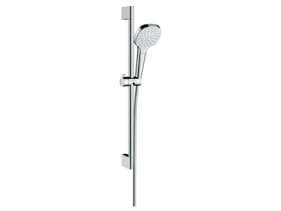 На изображении товар Душевой набор Hansgrohe Croma Select E, настенная штанга с ручным душем, цвет белый/хром от официального представителя в Москве