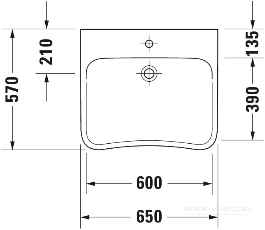 Раковина Duravit DuraStyle Vital Med, 650х570 мм, без перелива, с 1 отверстием под смеситель, цвет белый с покрытием WonderGliss - изображение 3