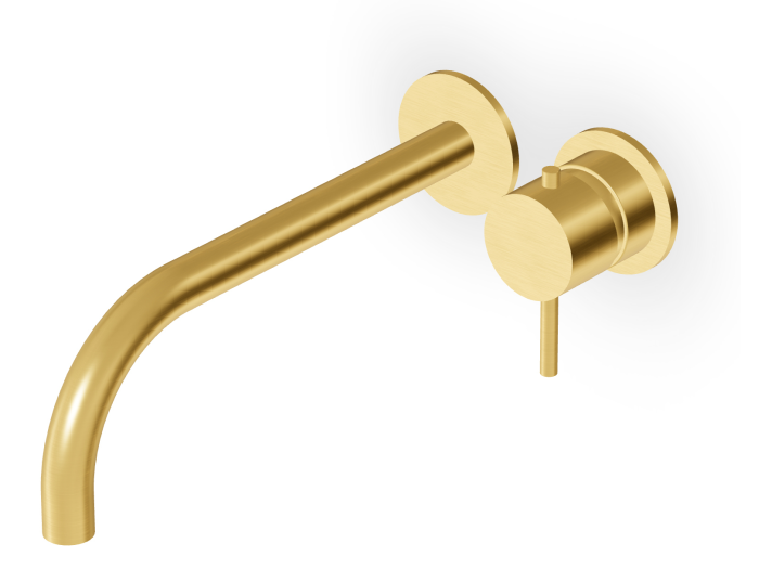 На изображении товар Смеситель для раковины Zucchetti Helm, однорычажный, встраиваемый, излив 230 мм, внешняя часть, цвет Brushed Gold PVD от официального представителя в Москве