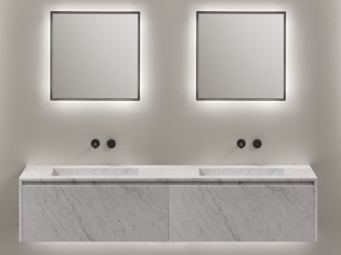 На изображении товар Тумба Antonio Lupi Piana_Stone, с двумя интегрированными раковинами от официального представителя в Москве