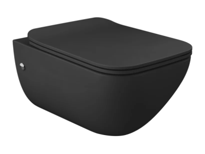 На изображении товар Унитаз Gessi Goccia, подвесной, со встроенным сифоном, сиденьем Slim, цвет Matt Black Ceramic от официального представителя в Москве