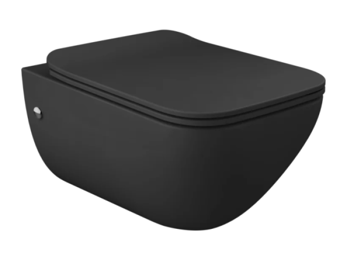 На изображении товар Унитаз Gessi Goccia, подвесной, со встроенным сифоном, сиденьем Slim, цвет Matt Black Ceramic от официального представителя в Москве