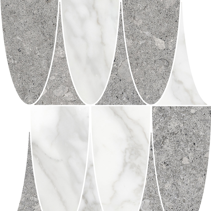 Terratinta Ceramics Мозаика, керамогранит Vicentina Mix matt / honed Cenere + Marmo Apuano Mosaic 31.8x39 Ellipse / 9.0