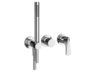 На изображении товар Смеситель для душа Gessi Ventaglio, встраиваемый, настенный, на 2 выхода, с ручным душем и переключателем, внешние части, цвет Chrome от официального представителя в Москве