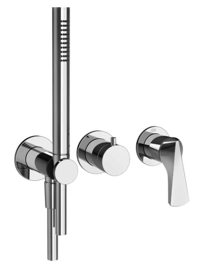 Смеситель для душа Gessi Ventaglio, встраиваемый, настенный, на 2 выхода, с ручным душем и переключателем, внешние части, цвет Chrome