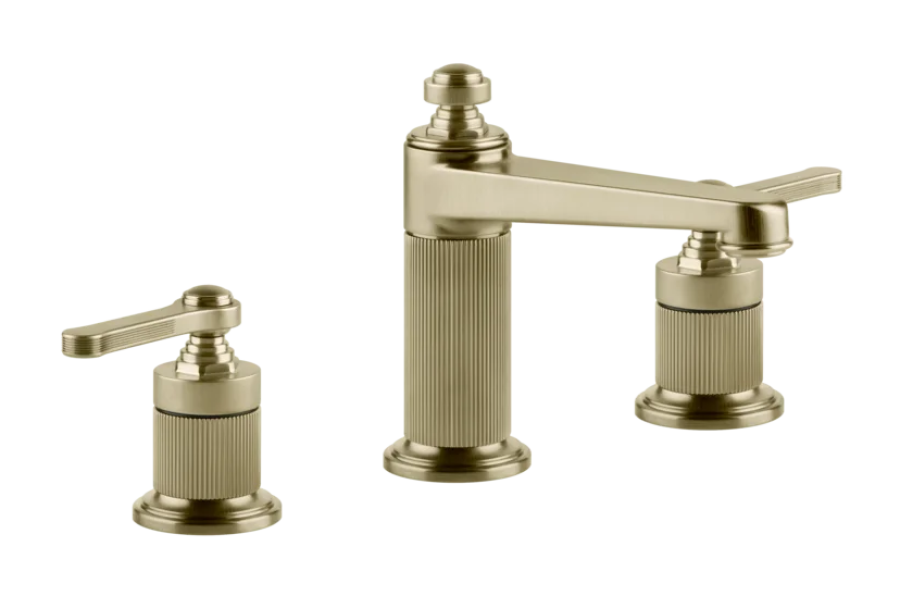 Смеситель для раковины Gessi Venti20, на 3 отверстия, средний, без донного клапана, цвет Brushed Brass PVD