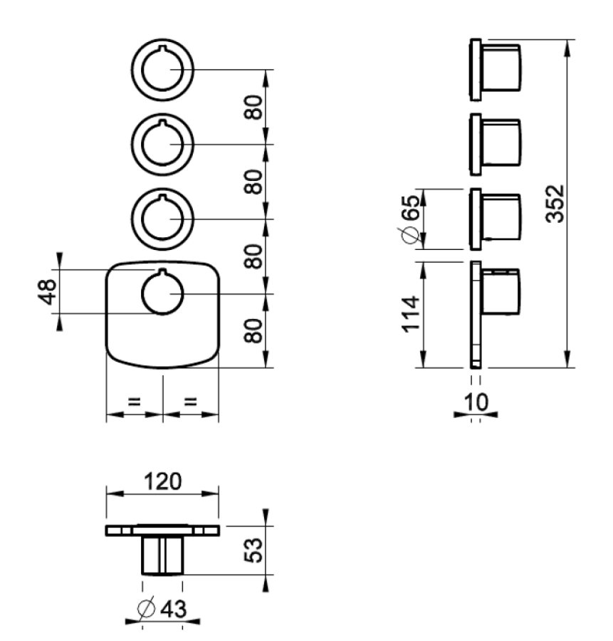 Термостат Gessi, встраиваемый, настенный, высокой производительности, с 3 независимыми выходами, внешние части, цвет Black Metal PVD - изображение 1