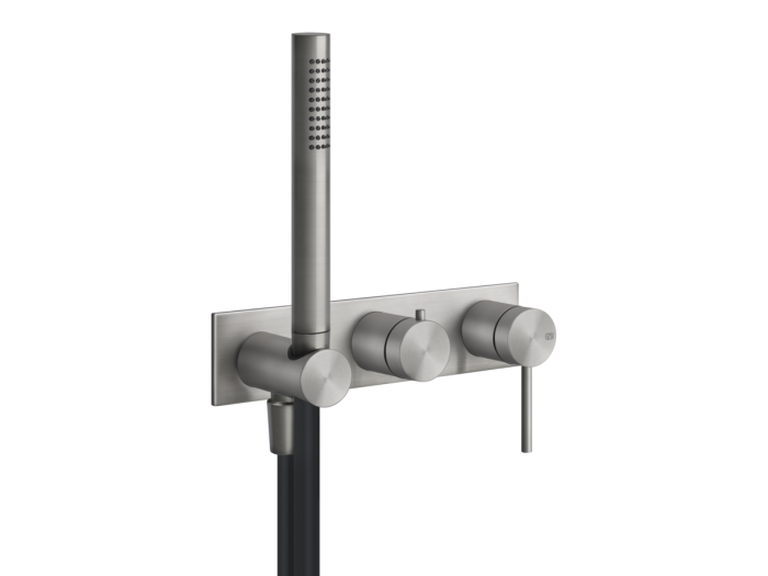 На изображении товар Смеситель для душа Gessi316, встраиваемый, на 2 позиции, внешняя часть, цвет Steel Brushed от официального представителя в Москве