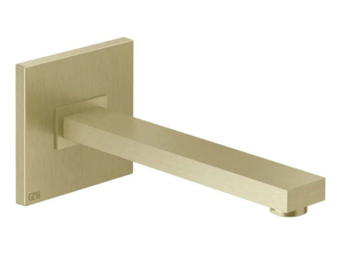 На изображении товар Излив Gessi Rettangolo К, настенный, комбинируемый с удаленным управлением, 207 мм, цвет Brushed Brass PVD от официального представителя в Москве