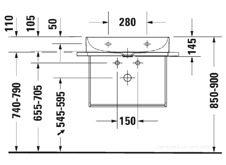 Раковина Duravit DuraSquare компакт, для мебели, 600x400 мм, без перелива, с 1 отверстием под смеситель, цвет белый - изображение 10