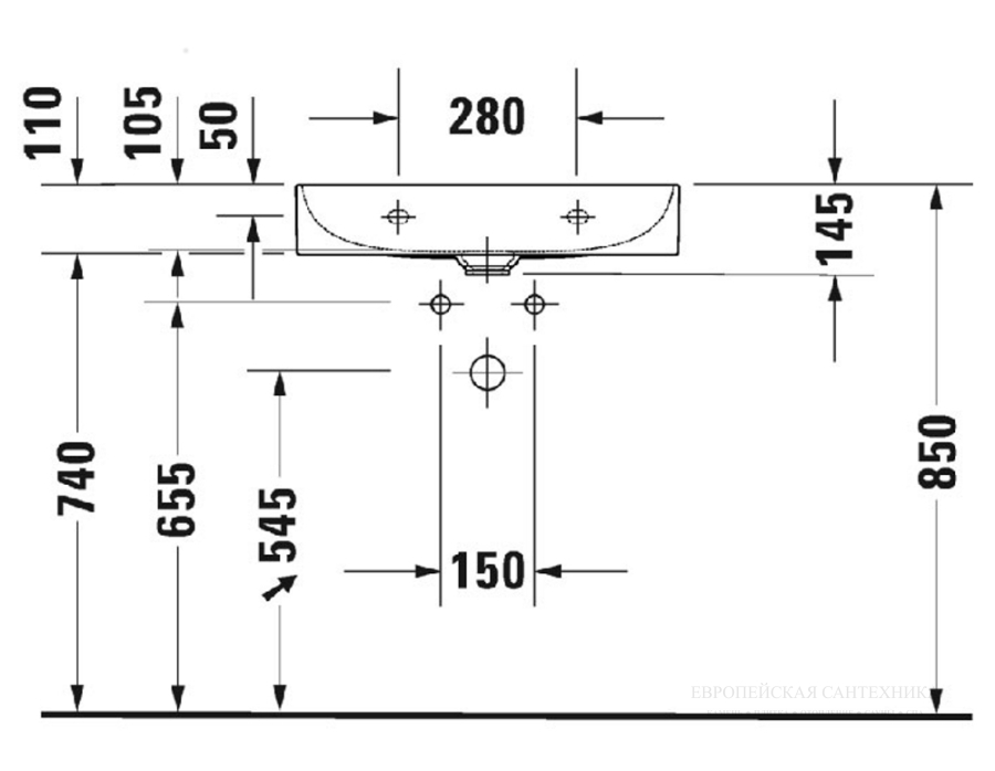 Раковина Duravit DuraSquare компакт, для мебели, 600x400 мм, без перелива, с 1 отверстием под смеситель, цвет белый - изображение 12