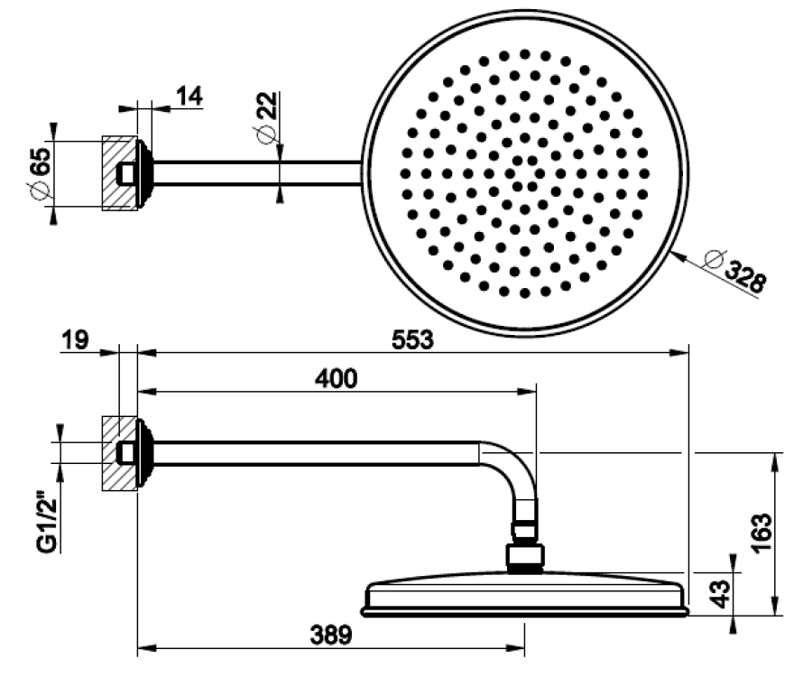 Верхний душ Gessi Venti20, поворотный, с шарниром, настенный, 300 мм, цвет Matte Black - изображение 1