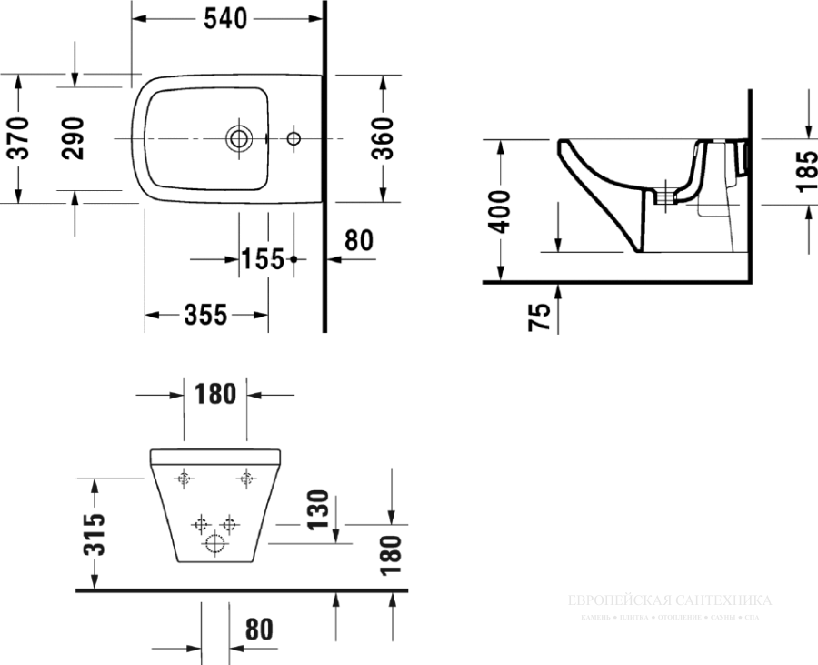 Биде Duravit DuraStyle подвесное, 370x540 мм, цвет белый - изображение 2