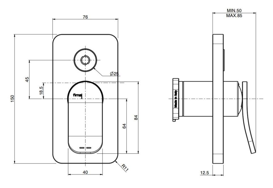 Смеситель Carlo Frattini Flo, однорычажный, настенный, с кнопочным переключателем на 2 потребителя, Н-150 мм, внешняя часть, цвет никель брашированный - изображение 3