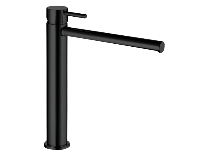 На изображении товар Смеситель для раковины Bossini Oki  высокий c донным клапаном 1”1/4, цвет чёрный матовый от официального представителя в Москве