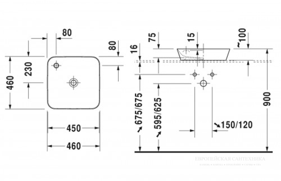 Раковина Duravit Cape Cod накладная, 460х460 мм, с 1 отверстием для смесителя, цвет белый шёлково-матовый с покрытием WonderGliss - изображение 6