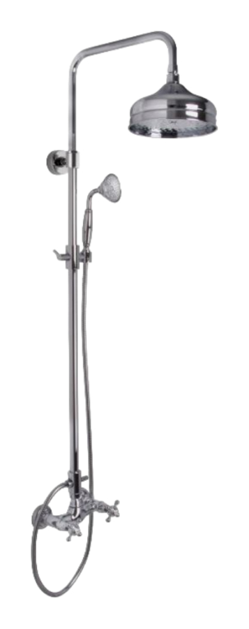Душевая система Carlo Frattini Elizabeth/Epoque: смеситель, стойка Н-1098-1388 мм, верхний Ø208 мм и ручной душ, шланг из латуни 1500 мм, цвет никель брашированный